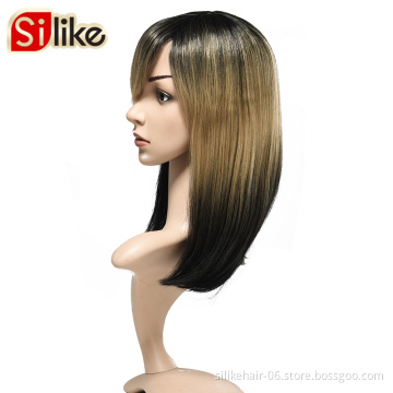 Synthetic Dyeing Gradient Short Straight Wigs Hair 16 Inches Straight with Flat Bangs for Women Natural As Real human wigs Hair